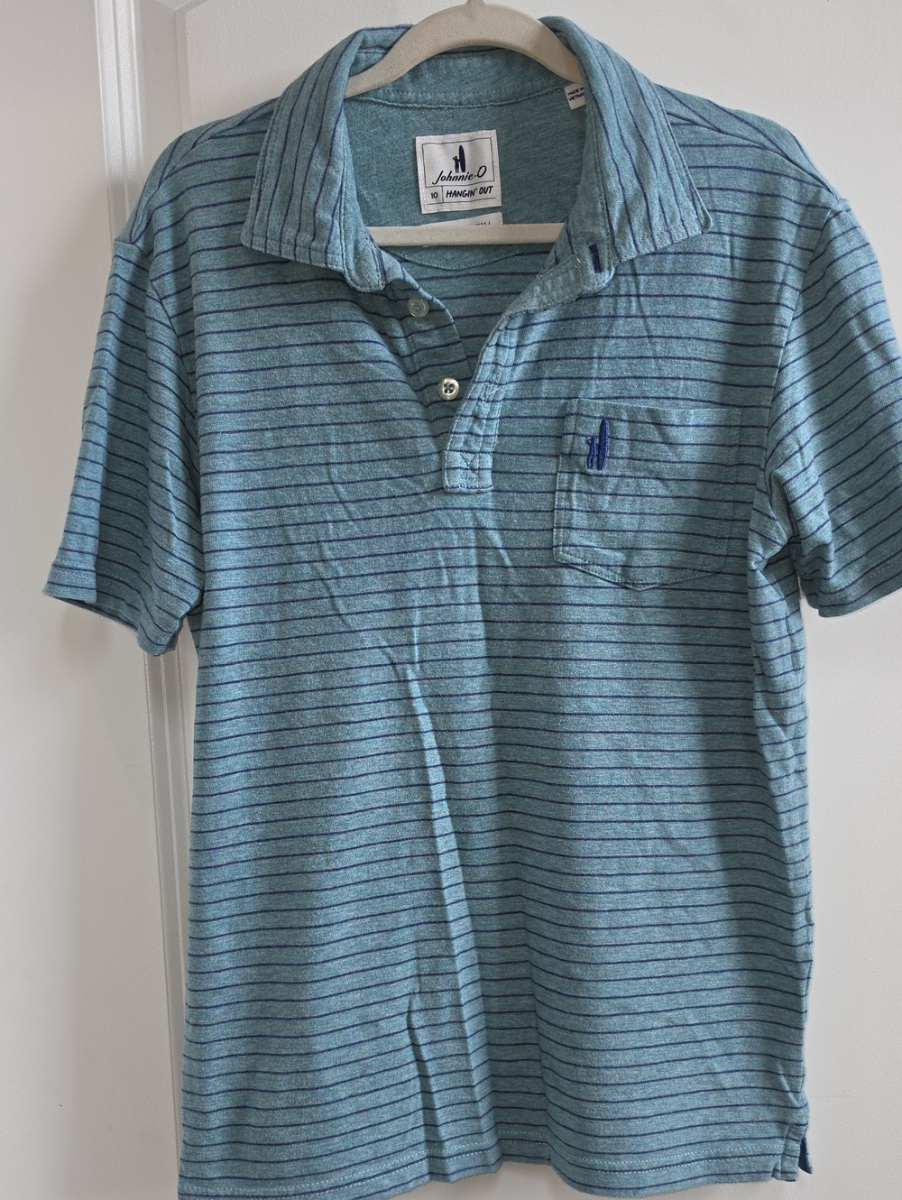 johnnie-O Teal Striped Short Sleeve Polo with Pocket